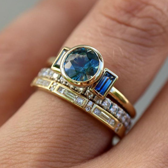 Conjunto de Anéis Vintage Elegantes em Azul