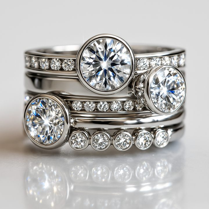 Anel Superposto em Prata e Cristal Vintage