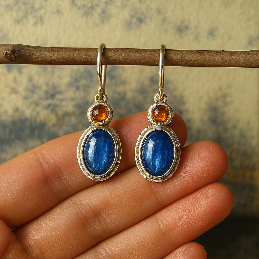 Brincos vintage em cristal azul