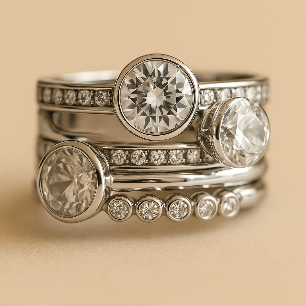 Anel Superposto em Prata e Cristal Vintage
