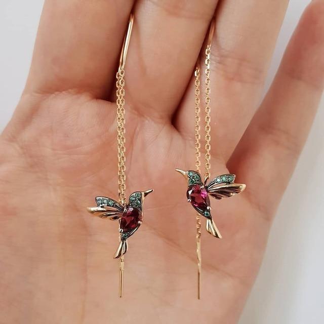 Brincos Hummingbird em zircónio e esmalte